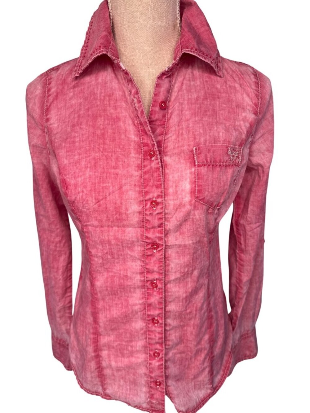 Guess Womens Pink Long Sleeve Button-Up Shirt Size S